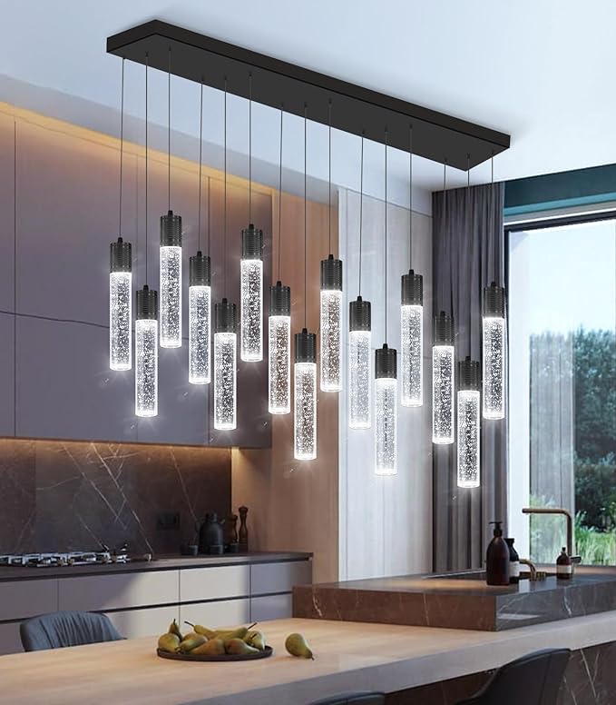 15-Lights Modern LED Pendant Lighting Fixture for Kitchen Island Crystal Chandelier Light Fixtures for Dining Room