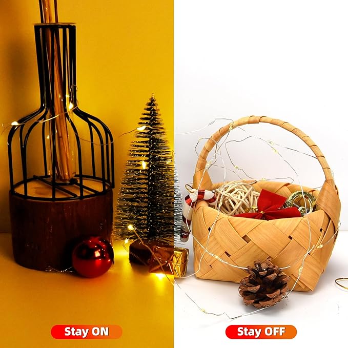 16FT 100LEDs Rechargeable Fairy Lights,Remote Control,3 Off Timers,Detachable Battery Operated,Tangle-Free Camping String Light,Twinkle for Christmas,Party,Wedding(Cool+Warm White,2Packs)