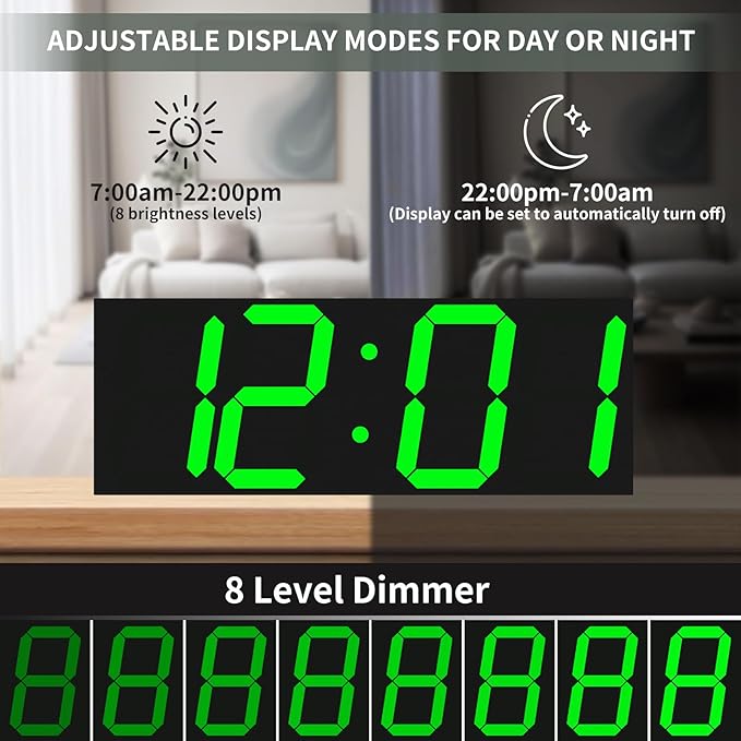 18.7in Large Digital Wall Clock,LED Digital Clock whih Big Number,Multi-Function Remote Controlled Wall Clock with Timer, Alarm and Calendar Display(Green)