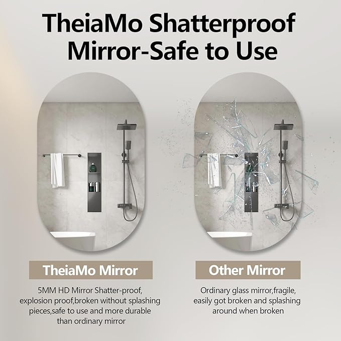 40" x 24" Frameless Mirror Wall Mirror, Modern Oval Bathroom Mirror with Polished Edge, Hang Horizontally or Vertically, for Bedroom Bathroom Livingroom Gym Entryway and More