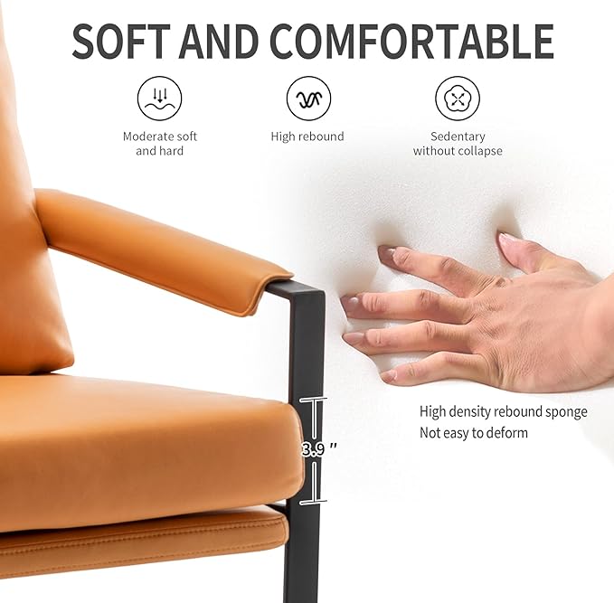 UNICOO Faux Leather Metal Frame Accent Chair - Modern Accent Chairs for Living Room, Bedroom, or Office - Armchairs Living Room Chairs Leisure Chair Reception Chair (ZKL-239K-CM Hermes Orange)
