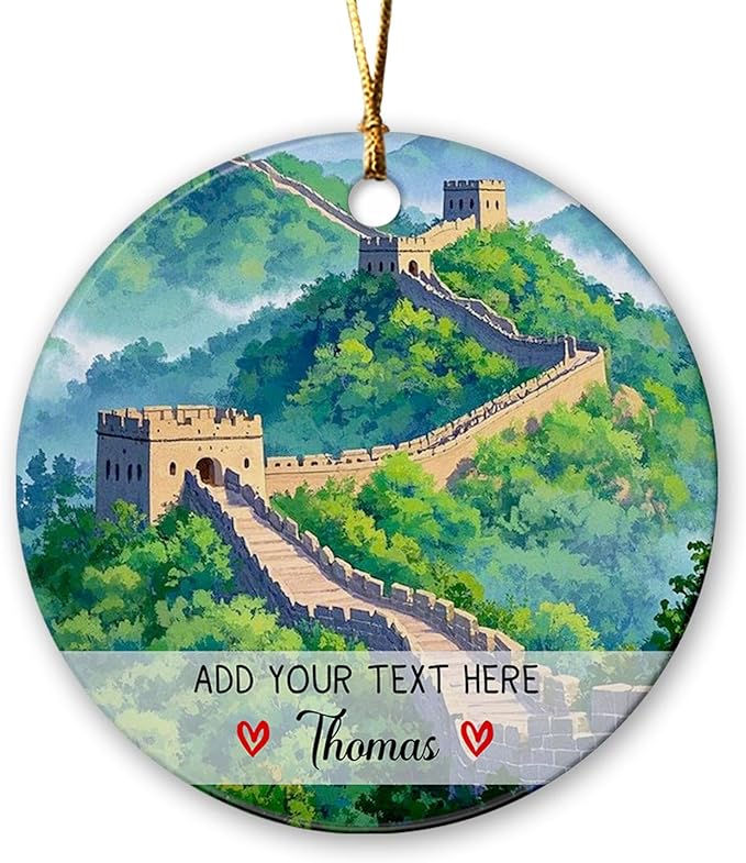 Great Wall of China Landscape Ceramic Ornament 2025, Personalized Text/Name China Great Wall Beijing Christmas Tree Ornaments, Custom Chinese Travel Xmas Ornament Gifts for Travellers Family Friends