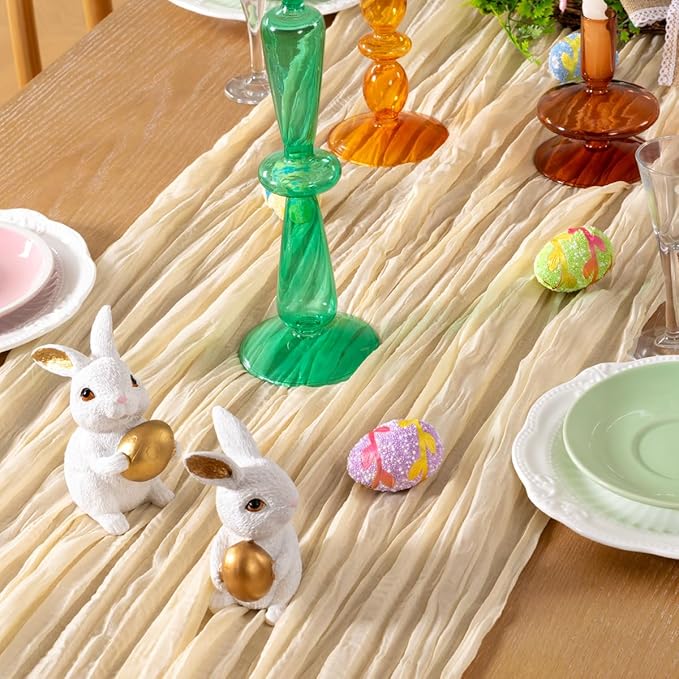 Beige Cheesecloth Table Runner 10 Pack Fall Table Runners 120 Inches Boho Gauze Cream Cheese Cloth Fall Table Decorations for Thanksgiving Wedding Bridal Baby Shower Garden Party Decor