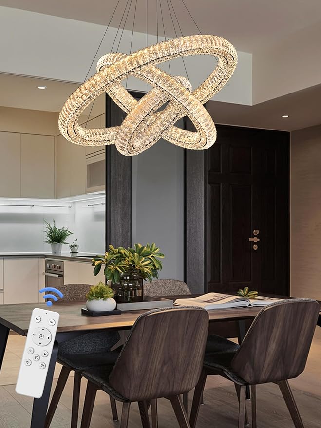 3 Rings Crystal Chandeliers for Living Room Black Chandelier High Ceiling Chandeliers for Foyer LED Dimmable3000-6000K D32+D24+D16
