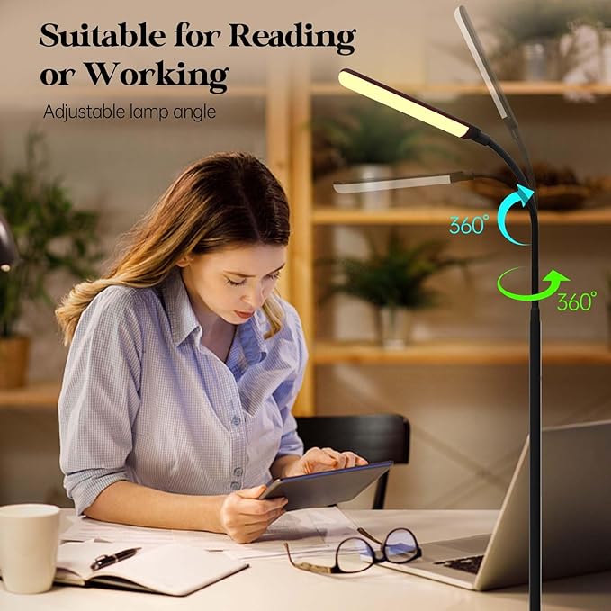 LED Floor Lamp, 18W Super Bright Floor Lamp for Living Room, Adjustable Stepless Colors & Brightness Gooseneck Standing Lamp, Eye Caring Reading Light with Remote