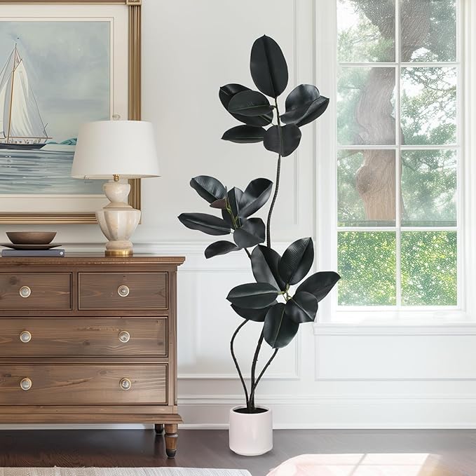 Artificial Rubber Tree Plant -5FT Faux Plants Indoor with Planter,Tall Fake Trees Lifelike Branches & Foliage,Large Artificial Plants Indoor for Home Office Floor Patio