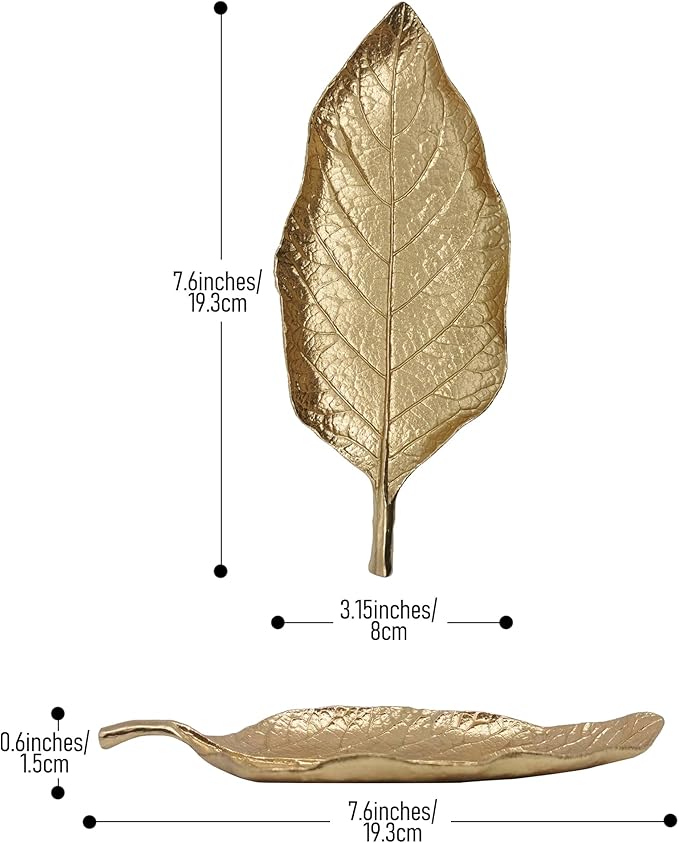 Jewelry Dish, Metal Trinket Dish Leaf Shaped Ring Holder Jewelry Organizer Vanity Dish Tray for Dresser Christmas Birthday Wedding Gifts (Single Mango Leaf)