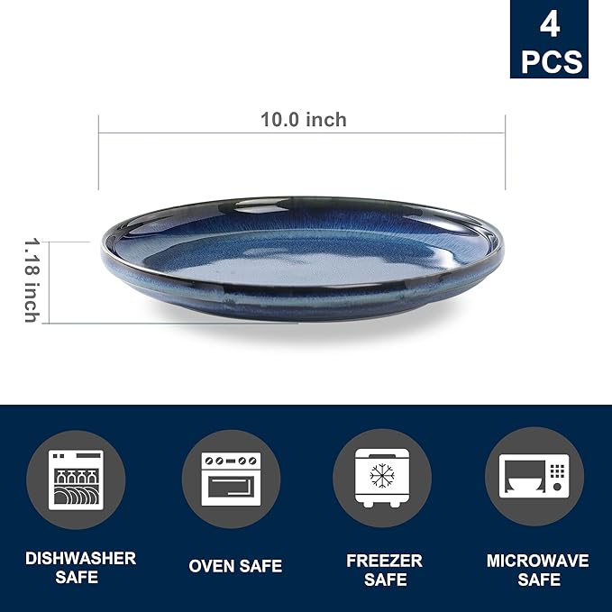 Ceramic dinner plates set of 4, Large Dinnerware Plates & Salad plates for party and wedding, Microwave safe porcelain plates set, 10 Inch