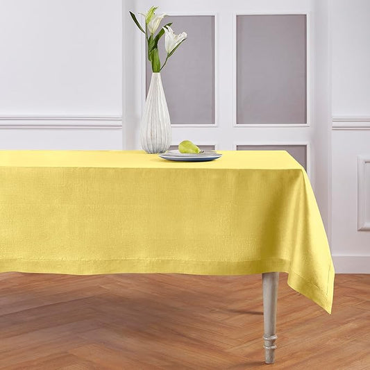 Solino Home Linen Tablecloth for Rectangle Tables 60 x 108 Inch - 100% Pure Linen Sunshine Yellow Table Cloth - Fete, Machine Washable Cloth Tablecloth