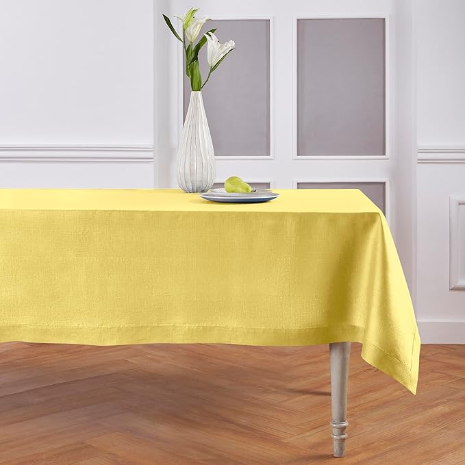 Solino Home Linen Square Tablecloth 52 x 52 Inch - 100% Pure Linen Sunshine Yellow Table Throw - Fete, Machine Washable Table Cloth