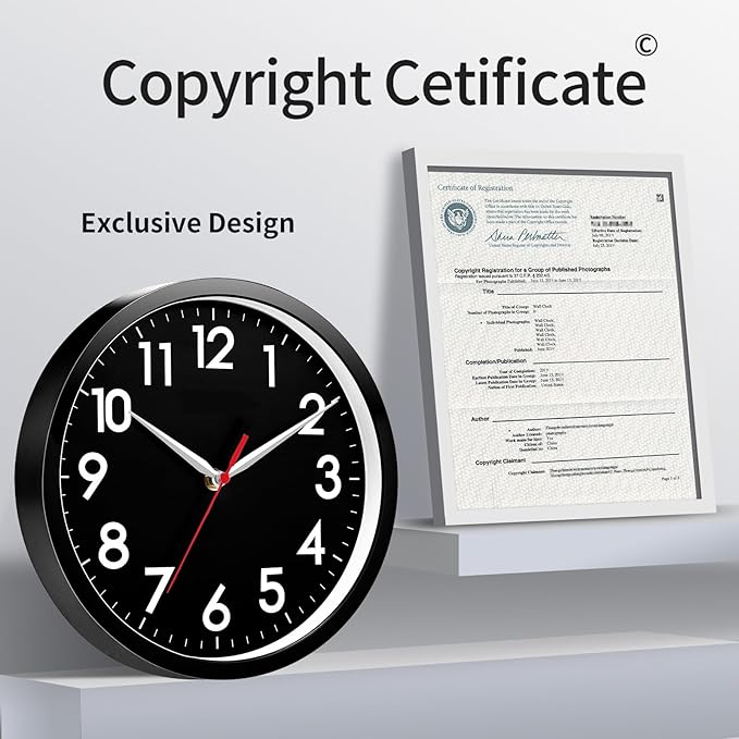 AKCISOT Wall Clock 8 Inch Silent Non-Ticking Modern Clocks Battery Operated - Analog Small Classic for Office, Home, Bathroom, Kitchen, Bedroom, School(Black)