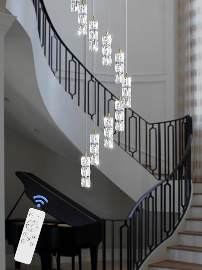 Large Chandeliers for Living Room Modern Crystal Gold Chandeliers Spiral Staircase Pendant Light High Ceiling Lamp Fixture for Foyer Entrance Dimmable 2700-6000K