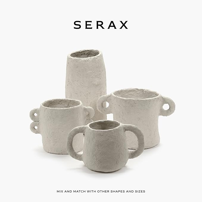 Decorative Vase with Handles | Earth interior accessories by Marie Michielssen | White Paper Mache Home Decor Living Room on Coffee Table | Kitchen Decorations | Entryway Table Decor Shelf Pot S