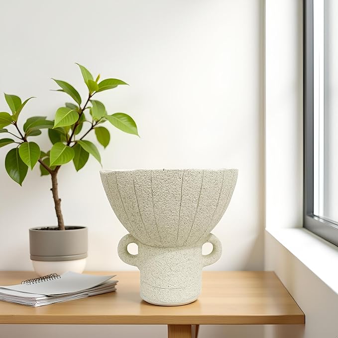 With handle Decorative Leaf Bowl decor , Decorative Bowls for Modern Home Decor,Ruffle Decor,Stylish Key Bowl for Entry Table,Decorative Fruit Bowls for Kitchen Counter,Artificial Stone Light Gray