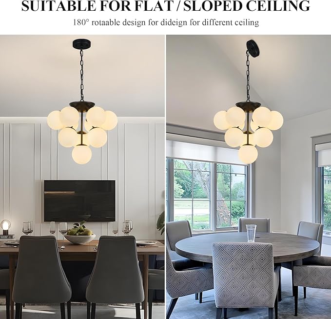 10 Lights Globe Pendant Light Mid Century Pendant Lighting Modern Black Sputnik Chandelier Dining Room Pendant Lights for Kitchen Island Living Room Bedroom Staircase