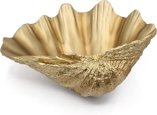 Medium Gold Scalloped Clam Shell Bowl Sea Shell Decor for Nautical Beach House,Coastal Decor Gift of Housewarming and Wedding Party