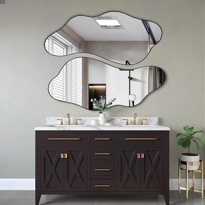Irregular Wall Mirror, Large Asymmetrical Mirrors, 47.2"x21.6" Unique Shaped Mirrors, Modern Organic Mirror for Living Room Bathroom Bedroom Entryway Fireplace