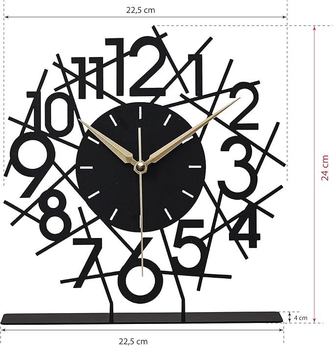 8.9x9.5 Metal Desk Clock, Black Silent Non-Ticking Analog Table Clock, Battery Operated, Decorative Desk and Shelf Clock, Desk Clocks for Living Room Bedroom Kitchen Office School
