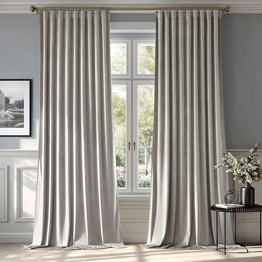 MIULEE Silver Gray Velvet Curtains 84 inches 2 Panels - Luxury Room Darkening Window Drapes for Bedroom Living Room Thermal Insulated Super Soft Blackout, Back Tab Rod Pocket Pinch Pleated, W52 x L84