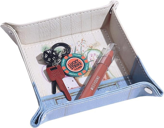 Decorative Valet Tray Organizer for Keys, Makeup Brush Holder, Jewelry Tray Dish,Cute Bowl Trinket Tray,New Home Gifts for Women,Catchall Bedside Nightstand Caddy Holder (Plants and Flowers)