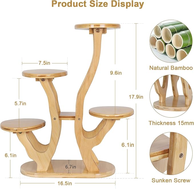 5 pots Succulent Plant Stand Indoor,tabletop tiered Plant Shelf for Small Plants,Bamboo windowsill Plant Holder Display Rack for Desktop Office Balcony