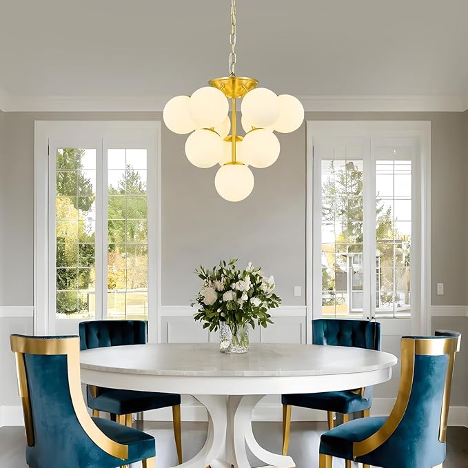 10 Lights Globe Pendant Light Mid Century Pendant Lighting Modern Gold Sputnik Chandelier Dining Room Pendant Lights for Kitchen Island Living Room Bedroom Staircase