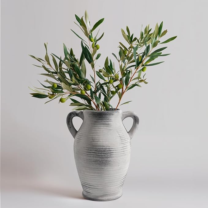 Sunddo Rustic Ceramic Vase for Home Decor, 8 inch Farmhouse Vintage Boho Vase, Farmhouse Decor, Table Living Room Bedroom Fireplace Decor