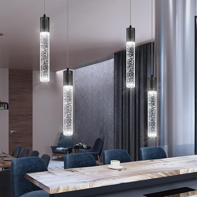 LED Pendant Lights for Kitchen Island Modern Chandelier Pendant Lighting for Dining Room Over Table Sink Lamp Flush Mount Ceiling Crystal 2-Lights Black