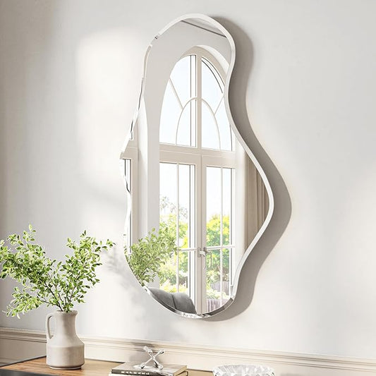 USHOWER Irregular Wall Mirror 26"x46", Frameless Asymmetrical Mirror, Modern Wall Mirrors Decorative for Bathroom, Bedroom, Living Room, Entryway, Cloakroom Renovation