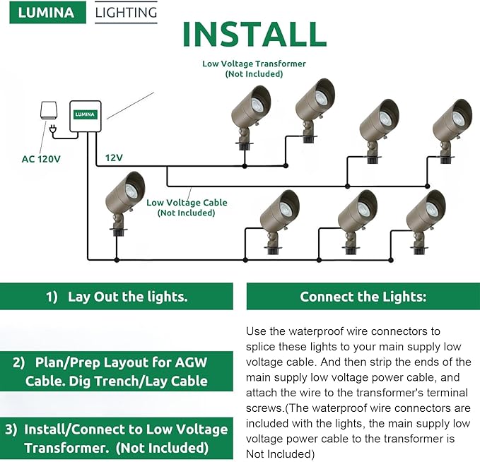 Lumina Lighting® 4W Landscape Lighting 12V Landscape Lights Low Voltage Landscape Spotlights Warm White Waterproof Outdoor Replaceable LED Bulb for Garden, Lawn, Porch, Patio and Yard(Bronze, 2-Pack)