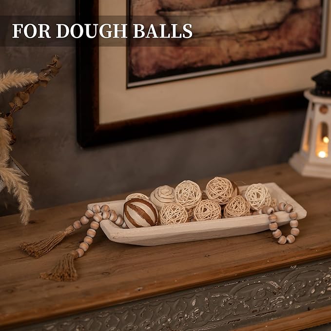 Hanobe Decorative Wood Dough Bowl: Long Wooden Bowl for Entry Way Table Home Decor - Coffee Table Decor for Living Room - Dining Table Centerpiece Decor