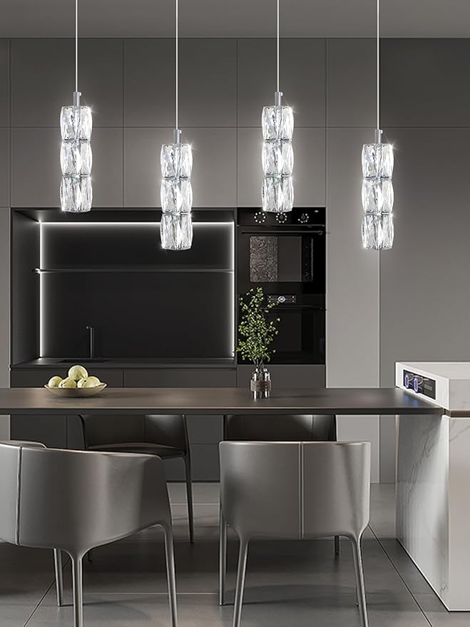 Pendant Lights Kitchen Island Single Head Chrome Crystal Island Lights Dining Foyer Entrance Modern Chandeliers LED Dimmable 2700-6000K