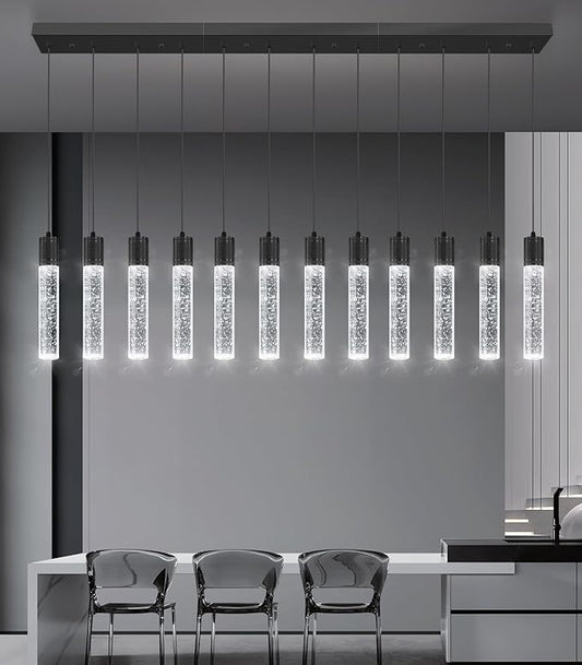 Modern Crystal Chandeliers LED Pendant Light for Kitchen Island Dining Room Entrance Foyer Living Room 6000K Black