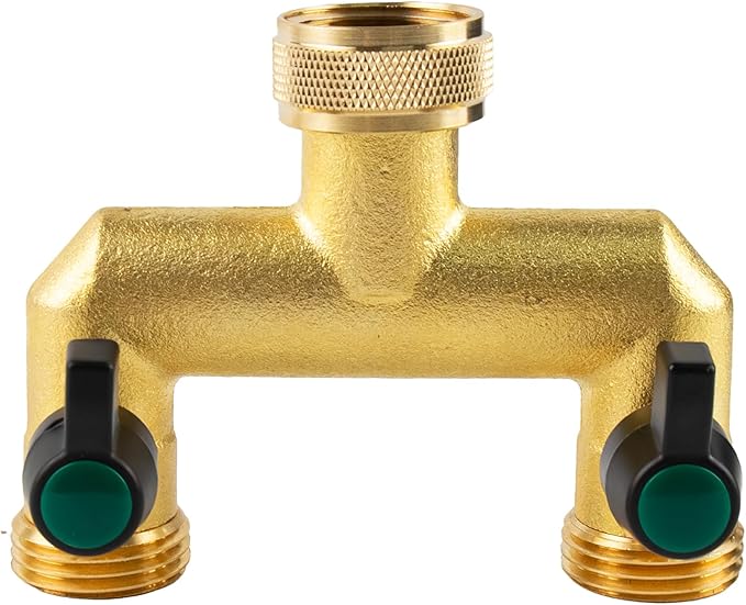 Gleiven Garden Hose Splitter, 3/4" Tap T Splitter, T-Shape Valve, 2-Way Tap Connector with Individual On/Off