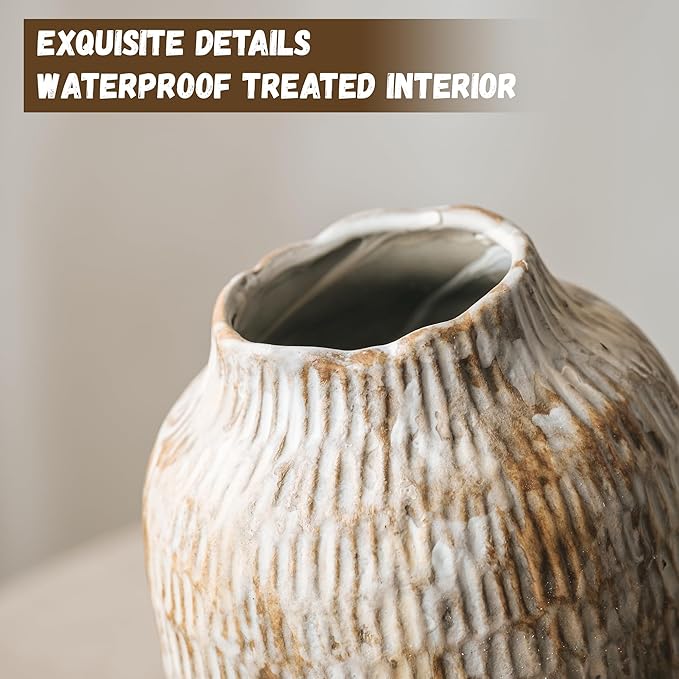 Ceramic Rustic Vase, 9.7 Inch Farmhouse Terracotta Vases for Home Decor, Large Pottery Vase Tall Decorative Flower Vases for Living Room Entryway Table Centerpieces Shelf Decorations