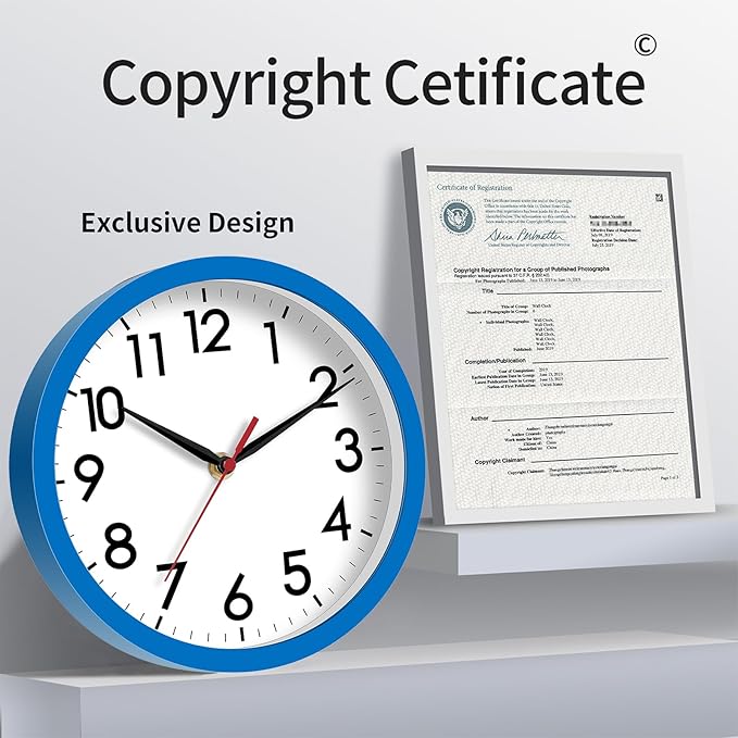 AKCISOT Wall Clock 8 Inch Silent Non-Ticking Modern Clocks Battery Operated - Analog Small Classic for Office, Home, Bathroom, Kitchen, Bedroom, School(Blue)