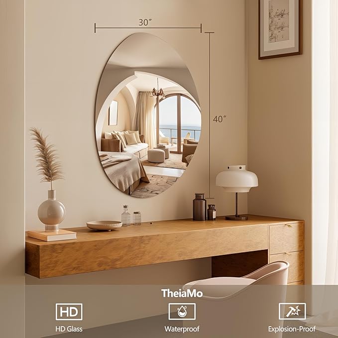 Irregular Wall Mirror 30"x40", Frameless Asymmetrical Mirror for Wall, Modern Decorative Bathroom Mirror, Wall Mounted Mirror for Bedroom Living Room Entryway
