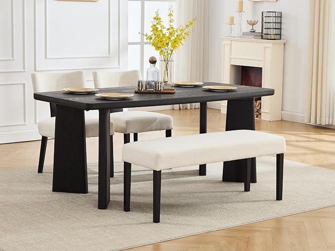 71" Black Long Dining Table, Farmhouse Wooden Kitchen & Dining Room Table for 4-6 Seats, Modern Rectangular Dinner Table, Home Office Desk for Kitchen Living Room Home Office, Black
