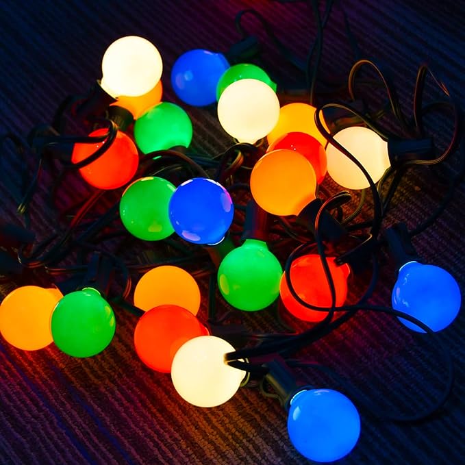 SUNSGNE 25Ft Outdoor Multicolor Christmas Lights, G40 Globe Patio String Lights with 27 Ceramic Colorful Bulbs(2 Spare), Outside Christmas Lights for Holiday Party Backyard Christmas Decoration