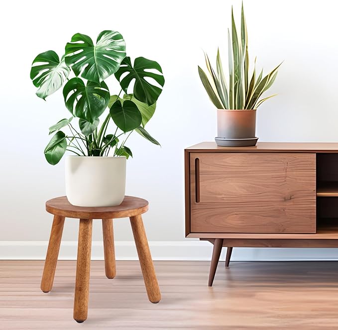 Round Solid Wooden Step Stool， Garden Stool，11.8''H,Plant Stool ，Wood Legs Detachable for Plant Stand, Kitchen, Bathroom，Bedroom，Livingroom (Walnut, 11.8inch)