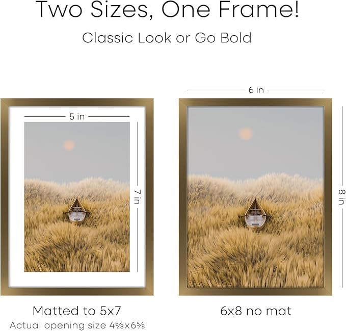 Homeforia 6x8 Picture Frame Bronze, High End Metal 6 x 8 Brass Frames with Mat 5 x 7 for Art, 6x8 Desk Frame Matted to 5x7 inch Photo, 6 by 8 Wall or Tabletop Frame, Tempered Glass, Wall Kit, Set of 3