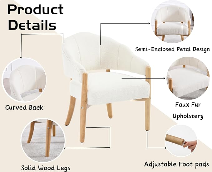EALSON Modern Barrel Accent Chair Boho Boucle Living Room Arm Chair with Wood Legs Cozy Sherpa Upholstered Reading Armchair Comfy Lounge Side Chair for Bedroom Waiting Room, White