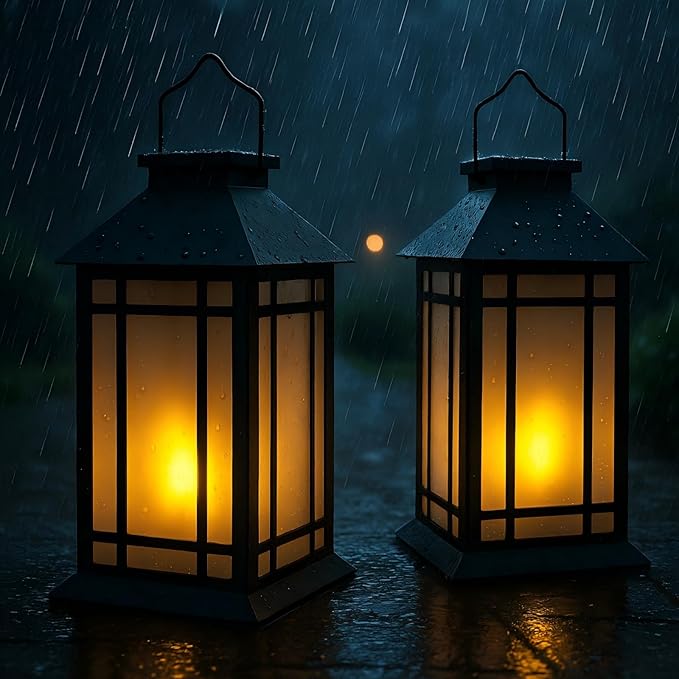 Bdor 13-Inch IP65 Waterproof Battery-Powered Outdoor Lantern with Led Flameless Candle and 6-Hour Timer - Decorative Lantern for Patio & Garden(2 Pack)