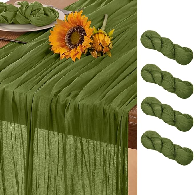 Olive Green Cheesecloth Table Runner 6 Pack Fall Table Runners Boho Gauze 120 Inches Green Fall Cheese Cloth Table Decorations for Thanksgiving Wedding Bridal Baby Shower Tea Party