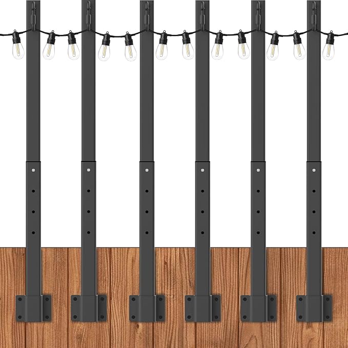 zoegi 6 Pack 2.8FT String Light Poles,Light Poles for Outside Lights with Fork,Outdoor Brackets Hanging Lights,Metal Stand for Deck Patio,Backyard,Wedding,Deck,Party