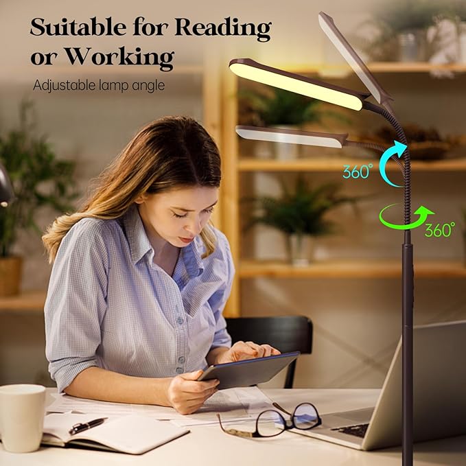 LED Floor Lamp, 18W Super Bright Floor Lamp for Living Room, Adjustable Stepless Colors & Brightness Gooseneck Standing Lamp, Eye Caring Reading Light with Remote& Touch Control for Bedroom Office