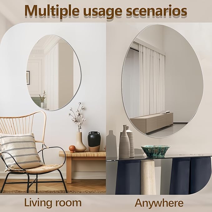 Irregular Wall Mirror 20"x28", Frameless Asymmetrical Mirror for Wall, Modern Decorative Bathroom Mirror, Wall Mounted Mirror for Bedroom Living Room Entryway