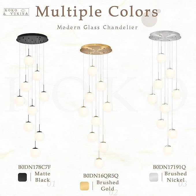 KoKo&Yukina 9-Light Globe Milky White Glass Pendant Light Adjustable Length Pendant Lights Modern Glass Globe Pendant Lights Gold Chandeliers Large Chandeliers for High Ceilings (Bulb & Remote Incl)
