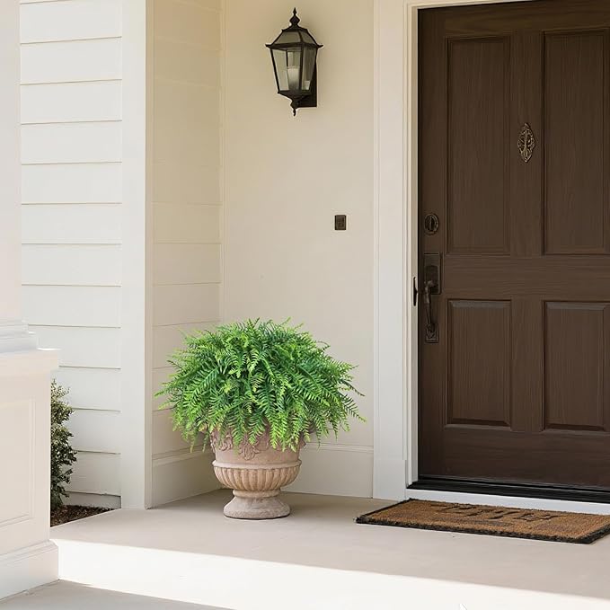 21" Artificial Ferns Plants Topiary - 2 Set for Front Porch Decoration,Fake Boston Fern Potted Plants Faux Greenery Bush UV Resistant for Outdoor Indoor Door Garden Farmhouse Home Decor (Green)