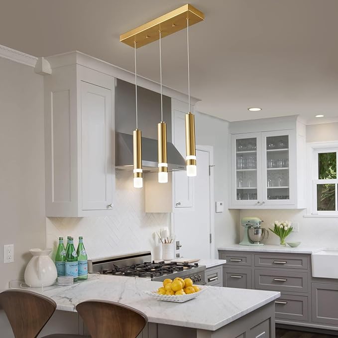 3-Light Dining Room Modern Pendant Light Kitchen Fixture Dimmable LED Gold Mini Pendant Lighting fo Kitchen Island Study Pendant Lights
